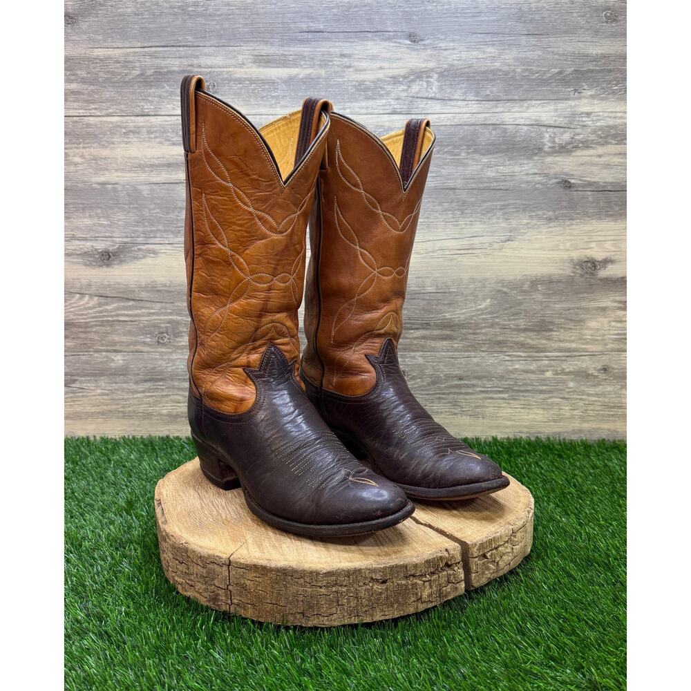 Tony Lama Men - Size 7.5D - Vintage Two Tone Marbled Brown Cowboy Boots H9726